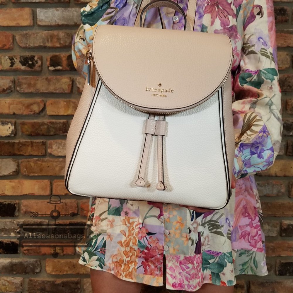 Kate spade Medium Flap Backpack Leila Beige White - Picture 11 of 13